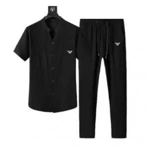 emporio armani manche courte survetement grandes marques  shirt and pantalons sets ea2023 noir